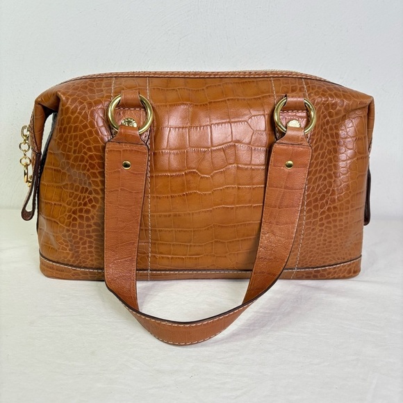 MICHAEL KORS Caramel Honey Tan Croc Embossed Genuine Leather Satchel Tote - Picture 3 of 16